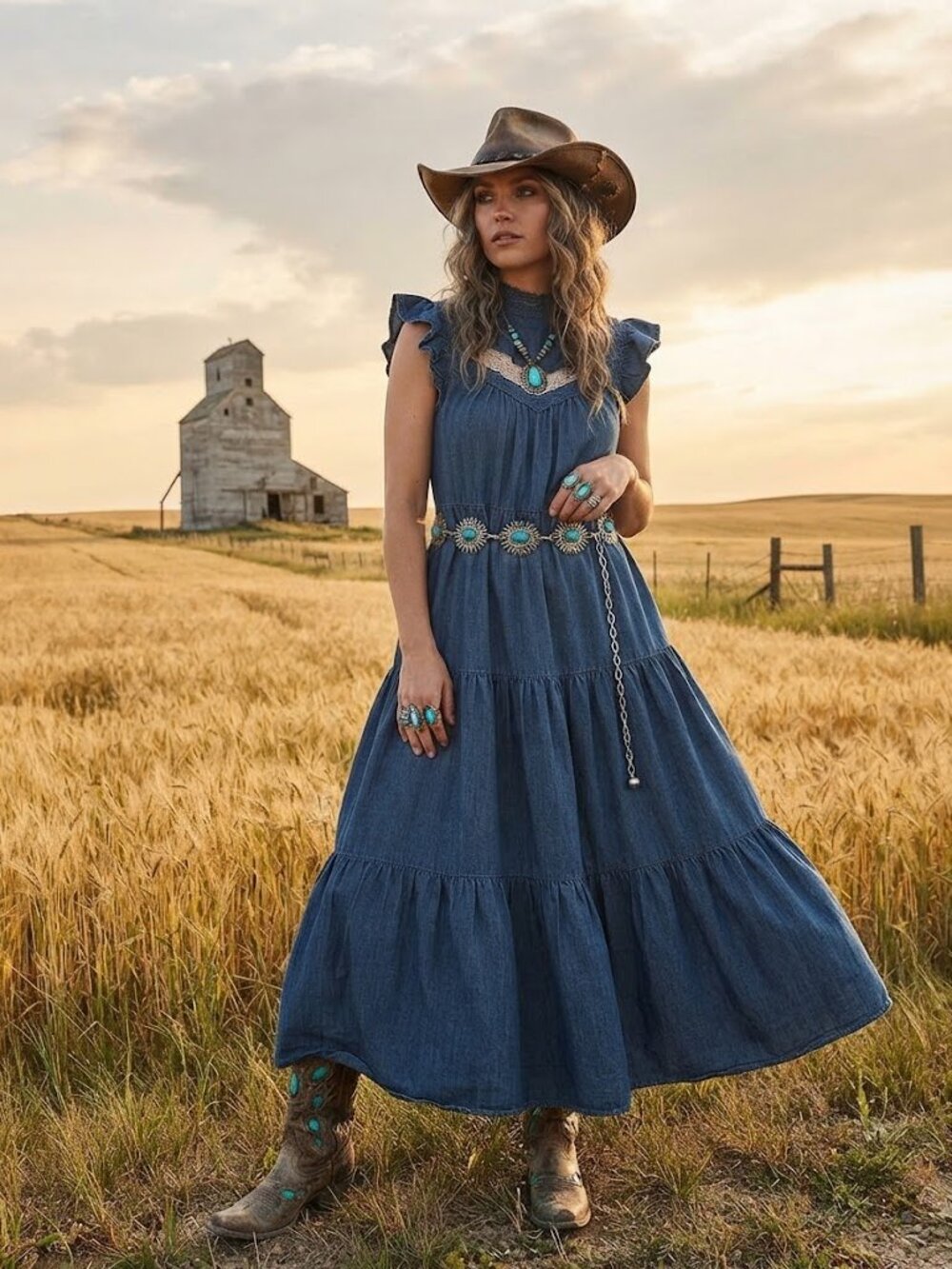 Turquoise Floral Concho Waist Belt - Women Jewelry